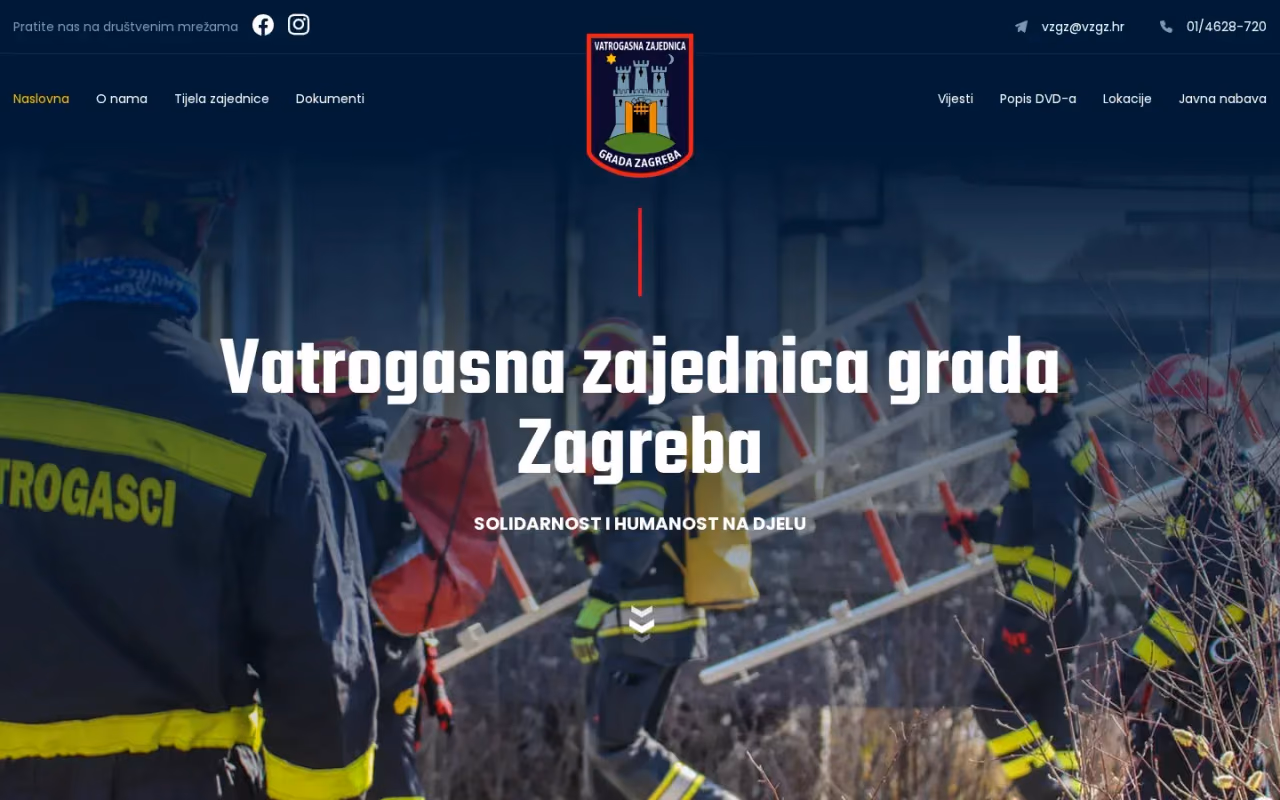Naslovnica web stranice Vatrogasne zajednice grada Zagreba